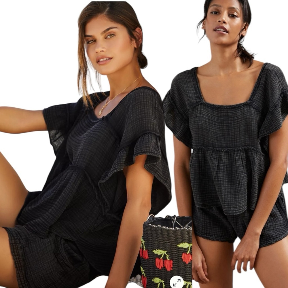 Women's Daily Practice Gauzy Top & Shorts Set, S, Black